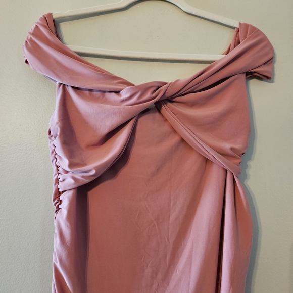 Club L London Pink Maternity Bardot Knot Ruched Cocktail Midi Dress Size US 10. - Picture 8 of 12